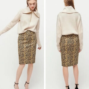 J Crew No 2 Pencil Leopard-Print Bi-Stretch Cotton Skirt Size 2